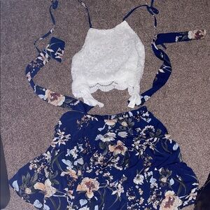 Floral Blue and White Two-Piece Set